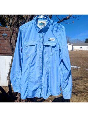 Magellan Outdoor Fishing Blue Long Sleeve Relaxed Safari Blouse Shirt Womens XL